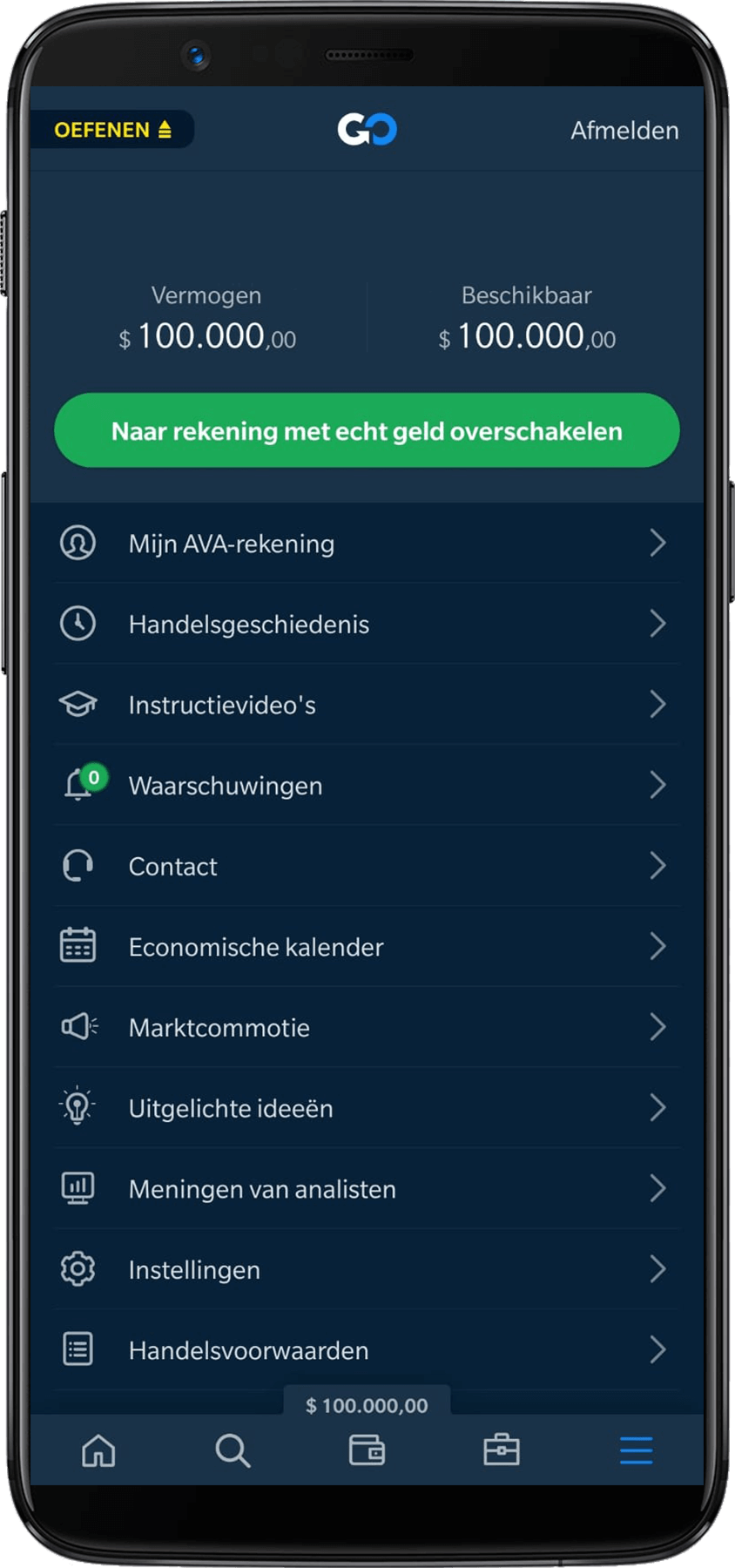 AvaTrade menu