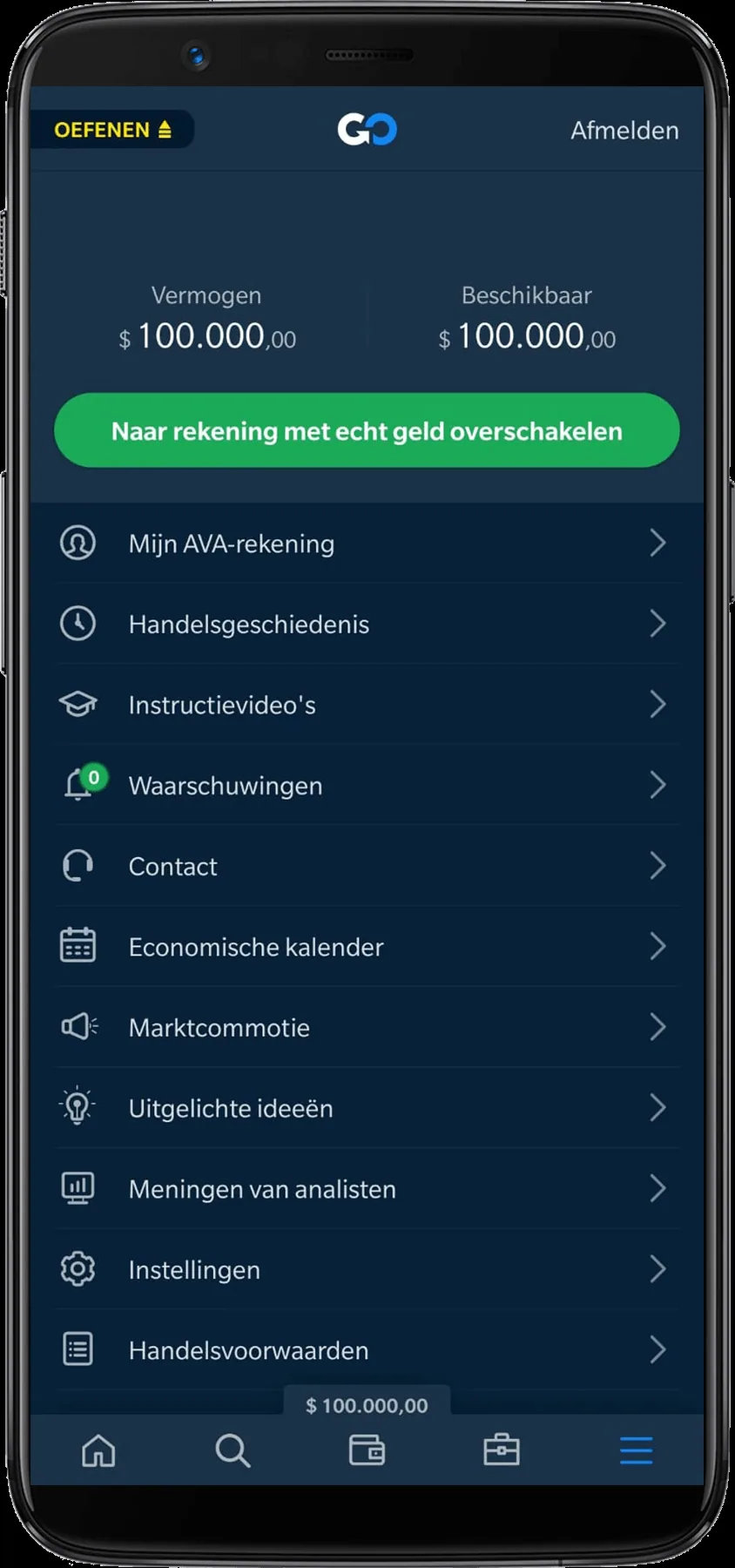 AvaTrade menu