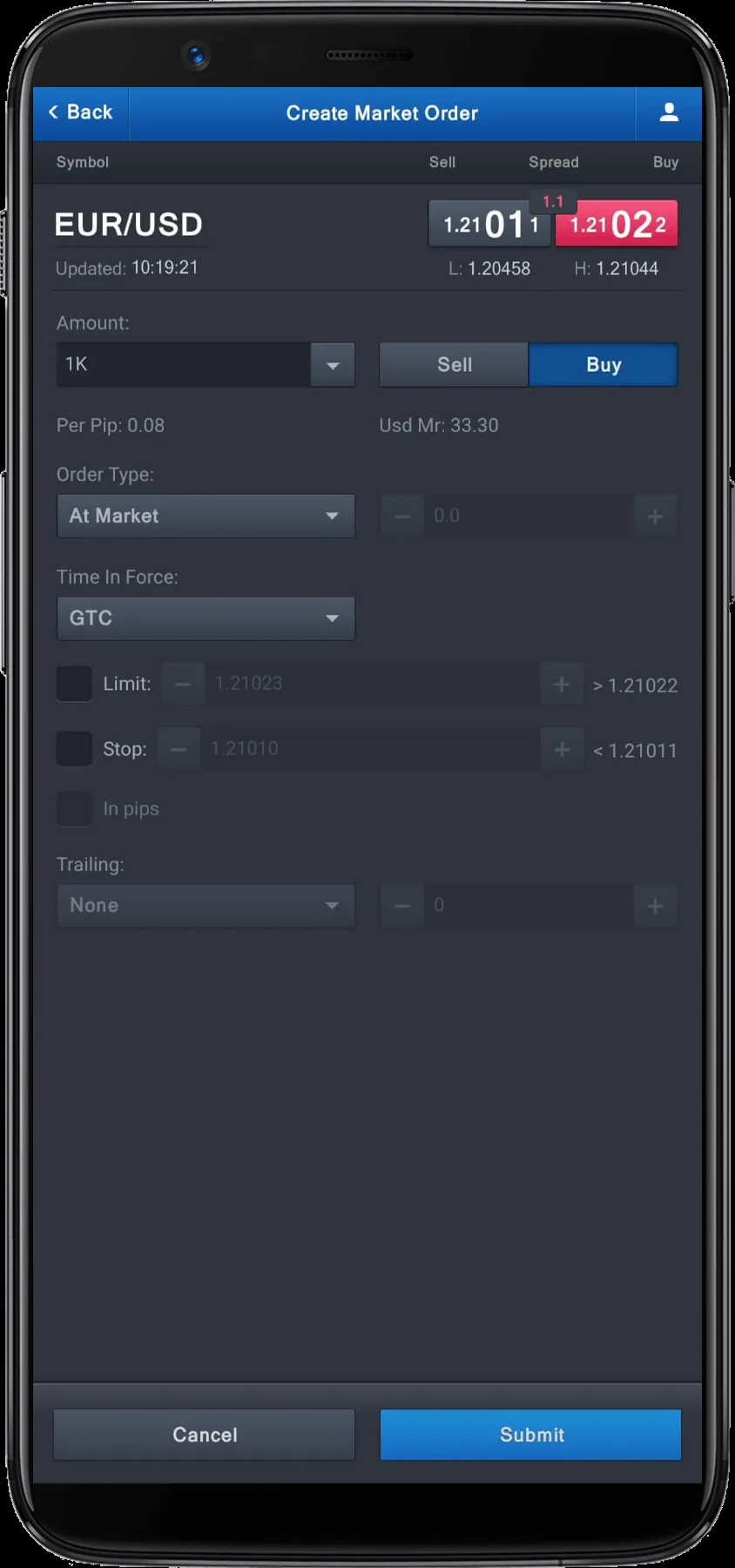 FXCM create market order