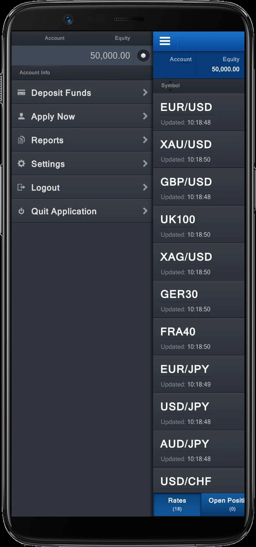 FXCM menu