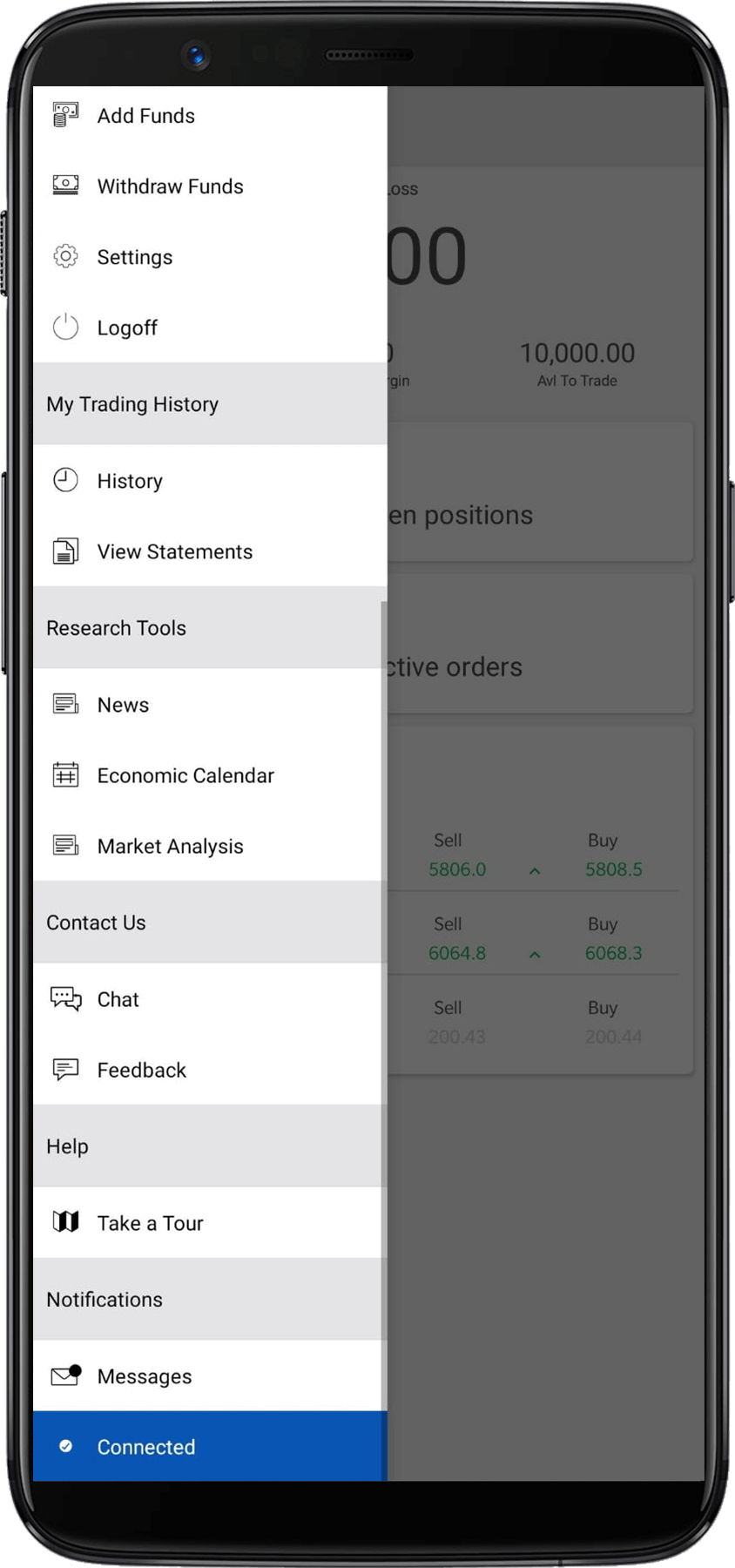 Forex.com menu 2