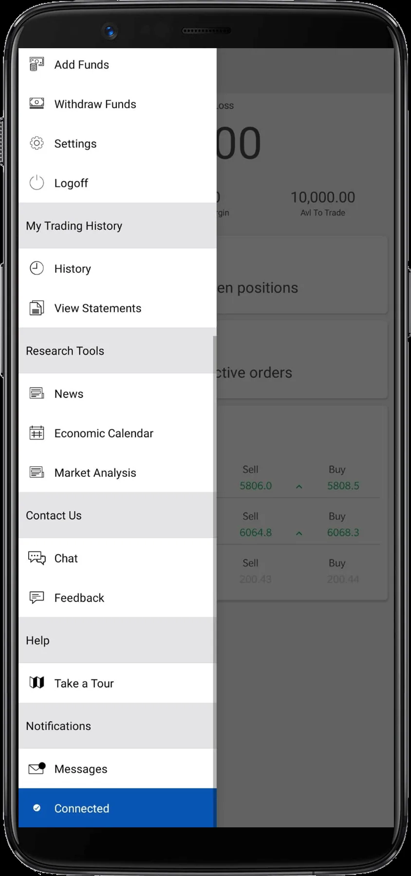 Forex.com menu 2