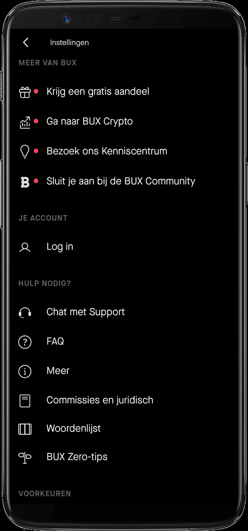 BUX Zero review instellingen