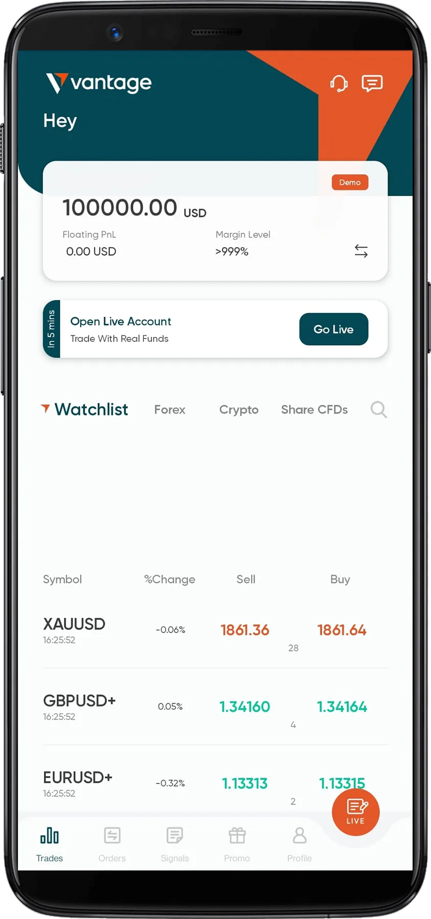 Vantage homepage