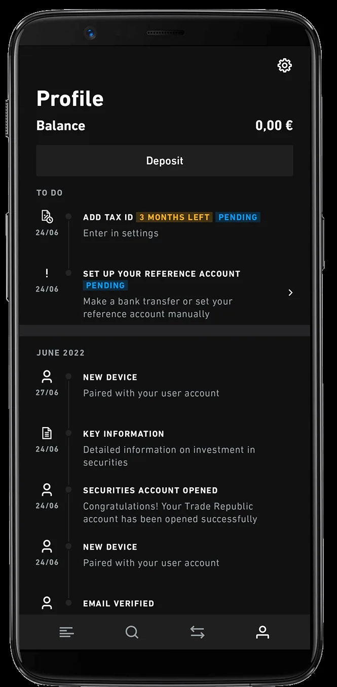 Trade Republic app profile