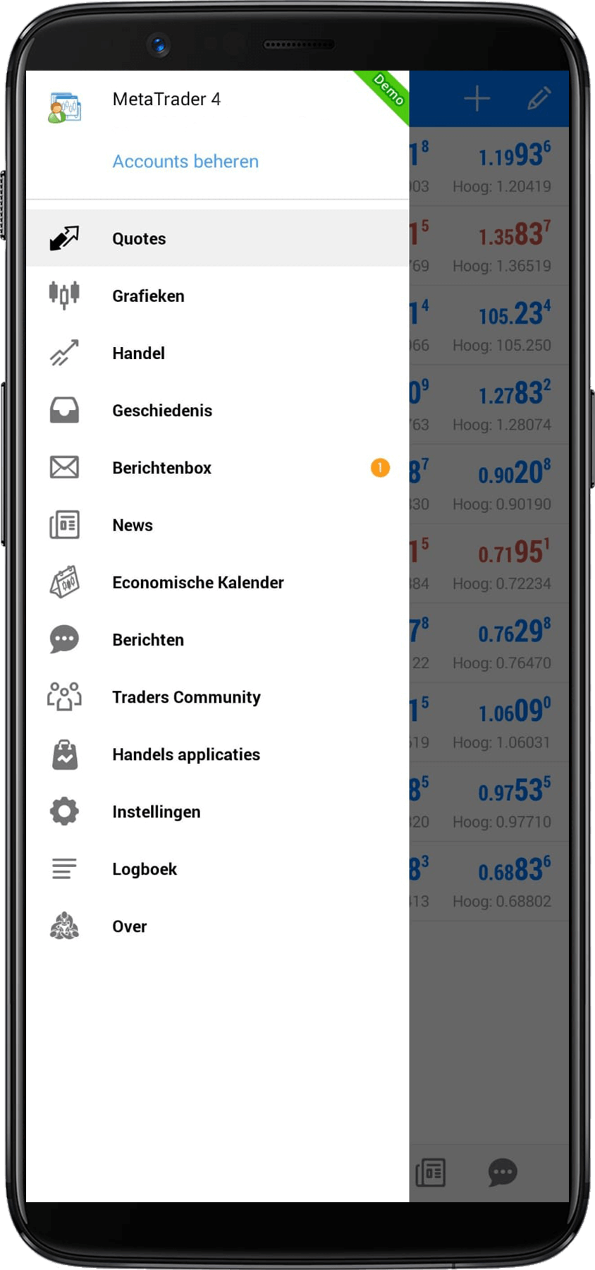 MetaTrader menu